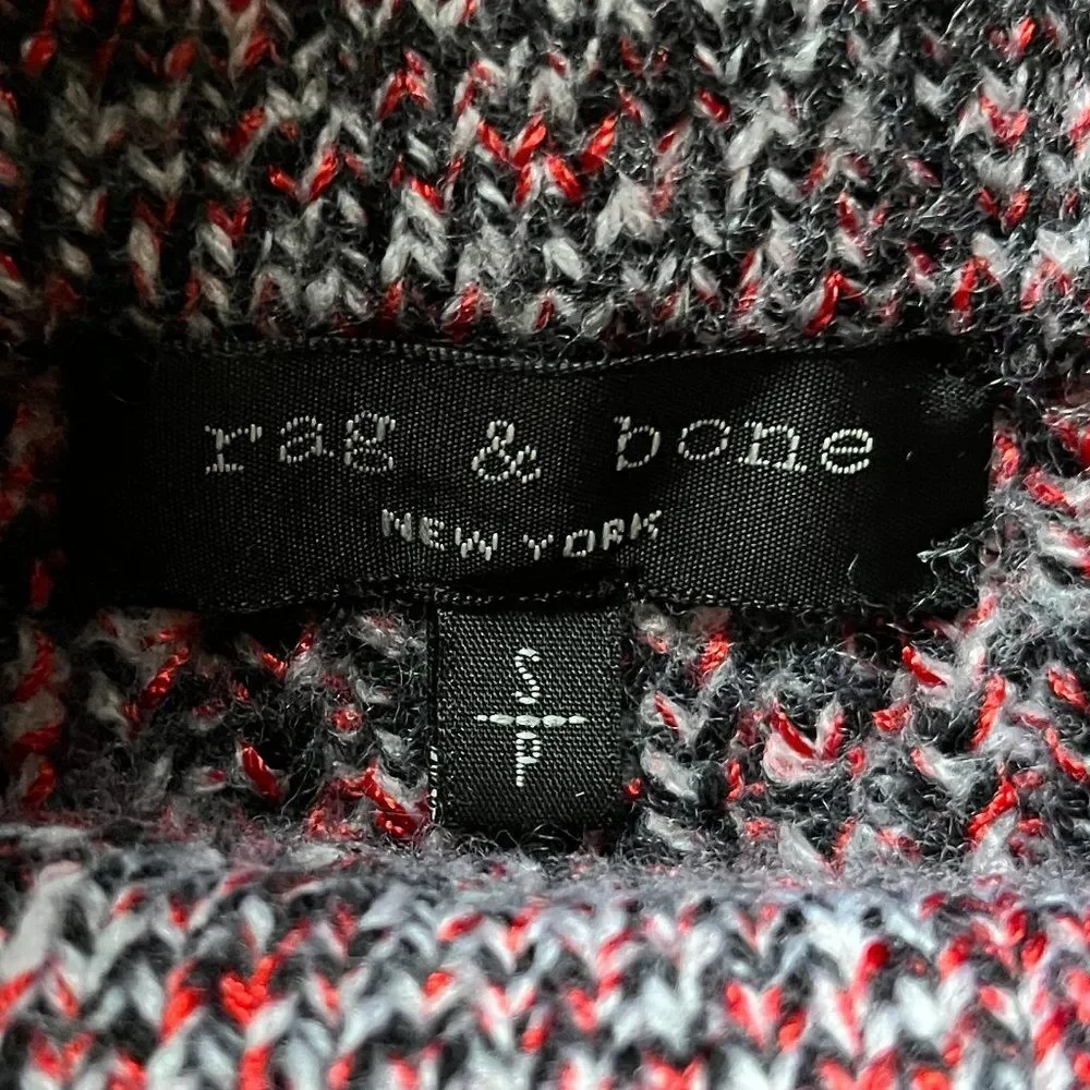 Rag & Bone Red Gray Merino Wool Blend Mock Turtleneck Sweater   Women's Size S - Picture 3 of 9